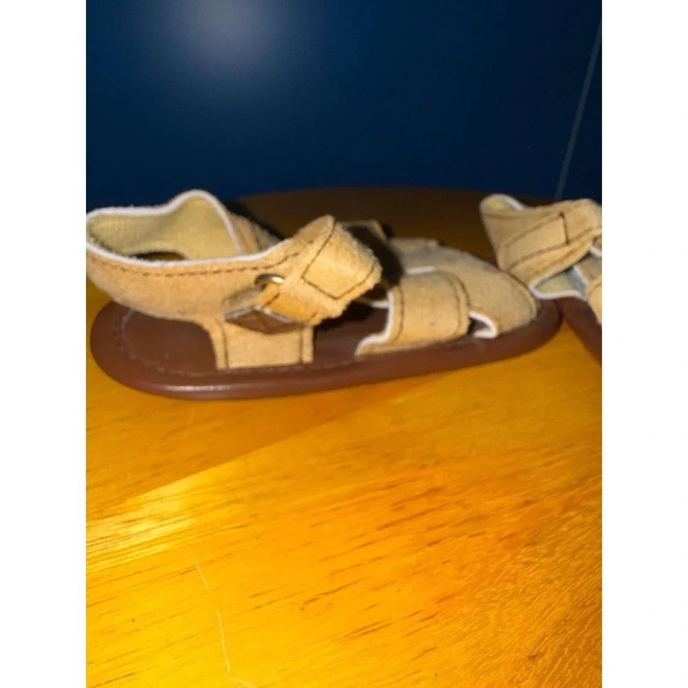 H&B‎ Baby Toddler Tan Faux Suede Fisherman Sandals Size 12-18M Brown Sole 55201